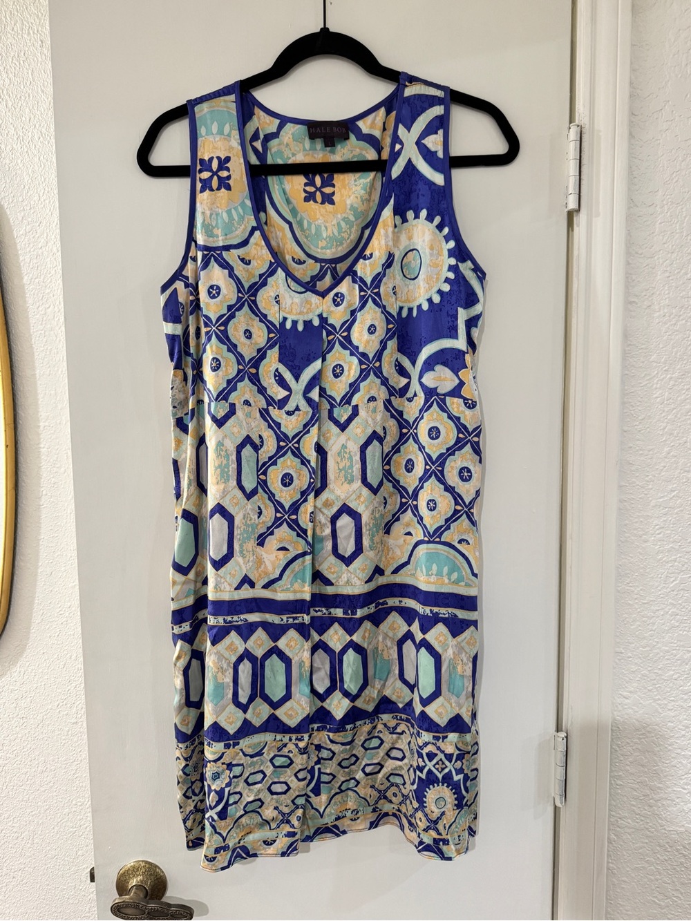 Hale Bob Silk Blend Sleeveless Geo Print Pull On Dress